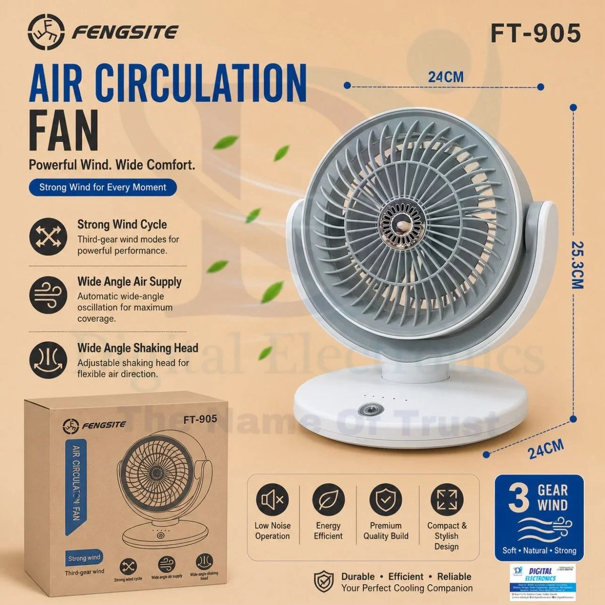 Oscillating Desktop Fan FT-905 – Rechargeable Mini Table Fan with LED Display | ShauqBazaar