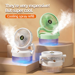 800ml Rechargeable Desktop Spray Misting Fan with Blue Light – Portable | ShauqBazaar