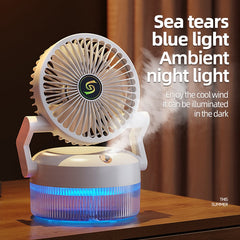 800ml Rechargeable Desktop Spray Misting Fan with Blue Light – Portable | ShauqBazaar