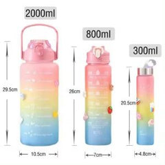 3 Pack Water Bottles Set – 2L, 700ml & 300ml Motivational Bottles | ShauqBazaar