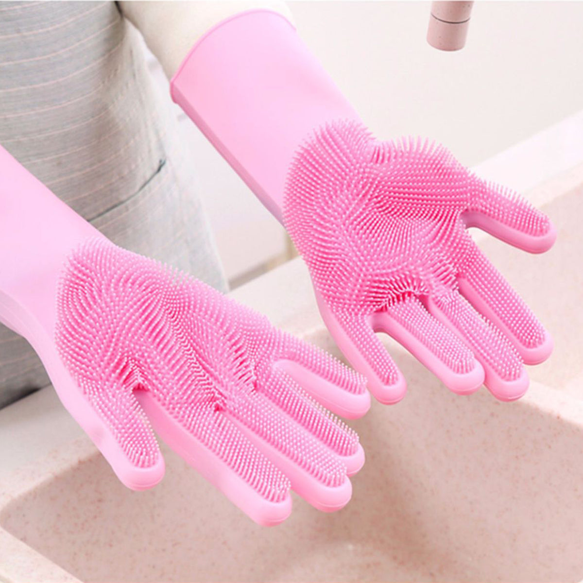 2pcs Silicone Washing Gloves – Scrubbing Dish & Cleaning Gloves | ShauqBazaar